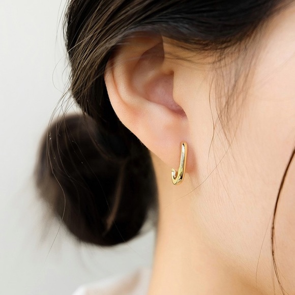 Geometric Oval Hoop Earrings | Gold Plated Earrings - Picture 4 of 4